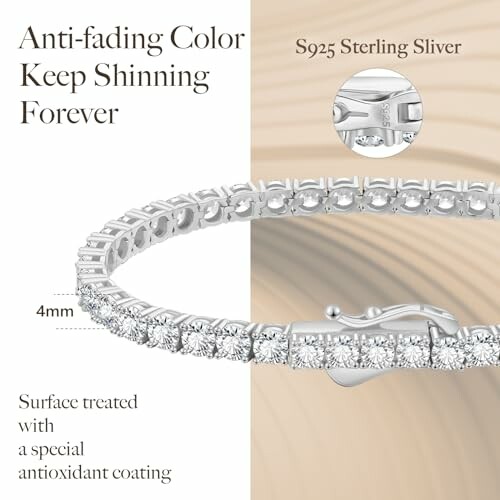 Sterling silver bracelet with anti-fading color and antioxidant coating.