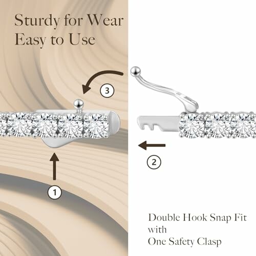 Illustration of a sturdy bracelet clasp with diamonds and a safety clasp.