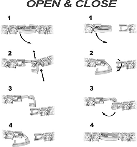 Step-by-step bracelet clasp opening and closing instructions.