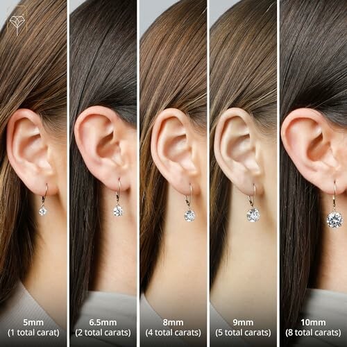 Comparison of diamond earring sizes from 5mm to 10mm