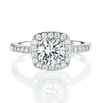 MDFUN 18K White Gold Plated Cubic Zirconia Engagement Ring