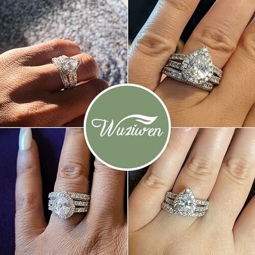 Collage of diamond engagement rings with various settings.