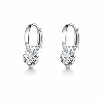 Silver hoop earrings with diamond pendants