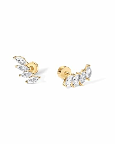 Gold stud earrings with marquise diamonds