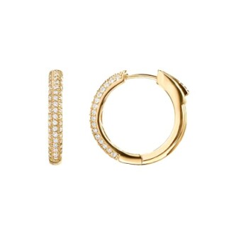 Gold hoop earrings with diamond accents.