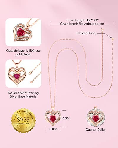 Heart-shaped pendant necklace with rose gold and sterling silver.