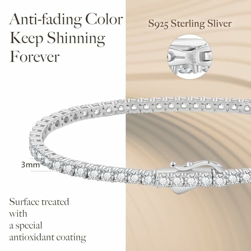 Silver bracelet with anti-fading color and antioxidant coating.