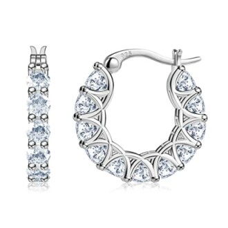 Silver hoop earrings with diamond-like stones