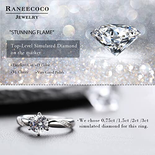 Simulated diamond ring advertisement with diamond features.