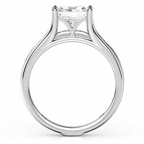 Side view of a solitaire diamond engagement ring with a simple band. Similar design to the Metal Factory Sterling Silver 2Pcs 925 CZ Cubic Zirconia Engagement Wedding Band Ring Insert Set