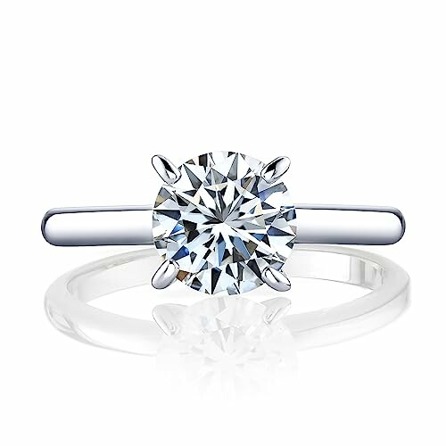 Solitaire diamond ring with silver band