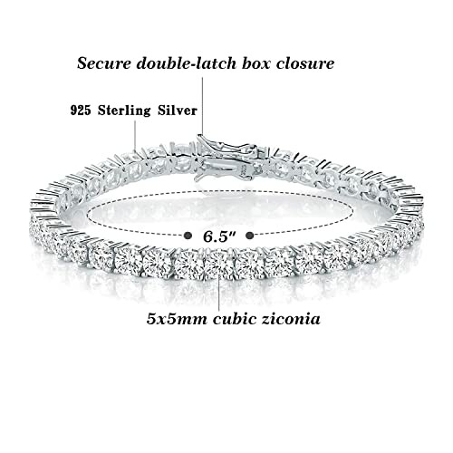 Sterling silver bracelet with cubic zirconia stones and secure double-latch closure.