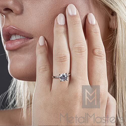 Woman's hand with a solitaire diamond ring